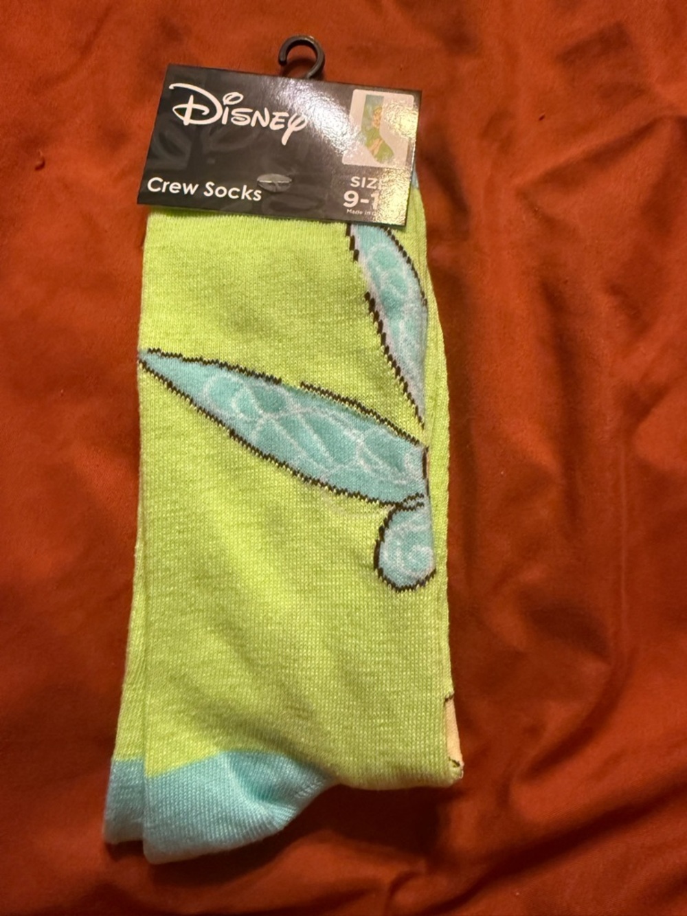 Disney Crew Socks - Lime Green with Light Blue Detailing Tinkerbell